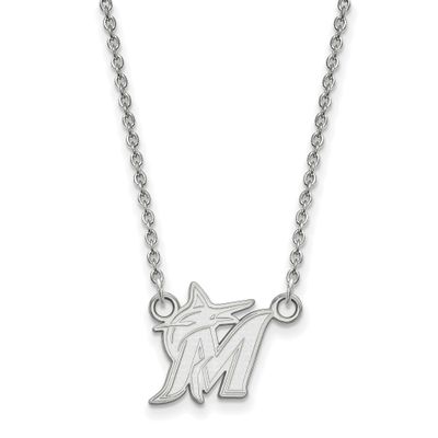 MLB Miami Marlins Letter M And Marlin Small Pendant 18 Inch Necklace 10k White Gold 1W008MIN-18, UP…