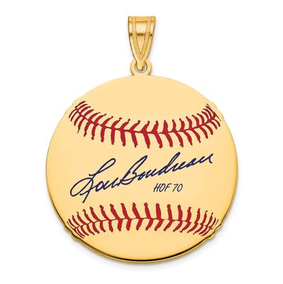 Lou Boudreau Hall of Fame Signature Medium Epoxy Baseball Pendant Gold-plated Sterling Silver GPHF1…