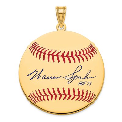 Warren Spahn Hall of Fame Signature Large Epoxy Baseball Pendant Gold-plated Sterling Silver GPHF02…
