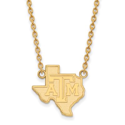 Texas A And M University State Outline Large Pendant 18 Inch Necklace Gold-plated Sterling Silver G…