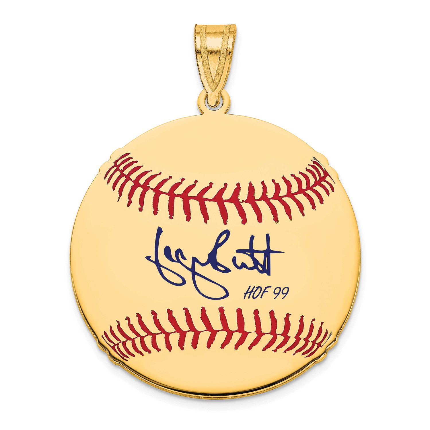 George Brett Hall of Fame Signature Medium Epoxy Baseball Pendant Gold-plated Sterling Silver GPHF1…