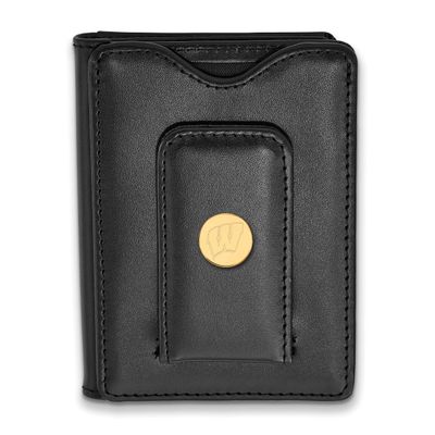 University of Wisconsin Black Leather Wallet Gold-plated Sterling Silver GP013UWI-W1, UPC: 19110109…