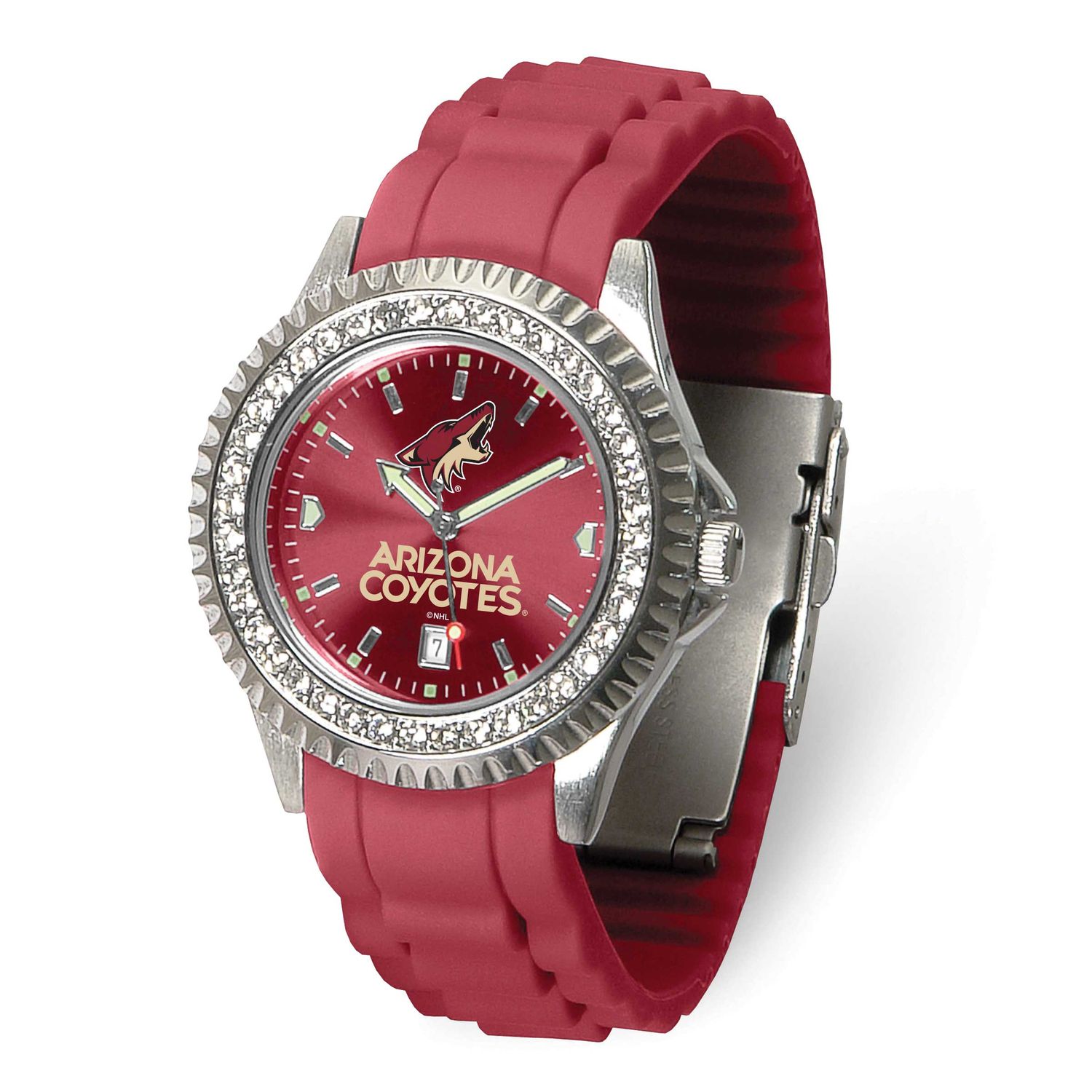 NHL Arizona Coyotes Ladies Sparkle Crystal Bezel Silicone Strap Quartz Watch with Date Gametime XWL…
