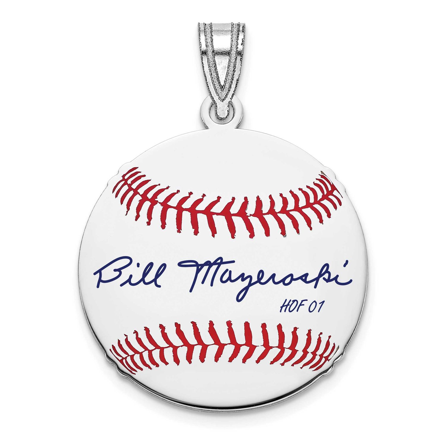 Bill Mazeroski Hall of Fame Signature Small Epoxy Baseball Pendant Sterling Silver SSHF11BM01, UPC: