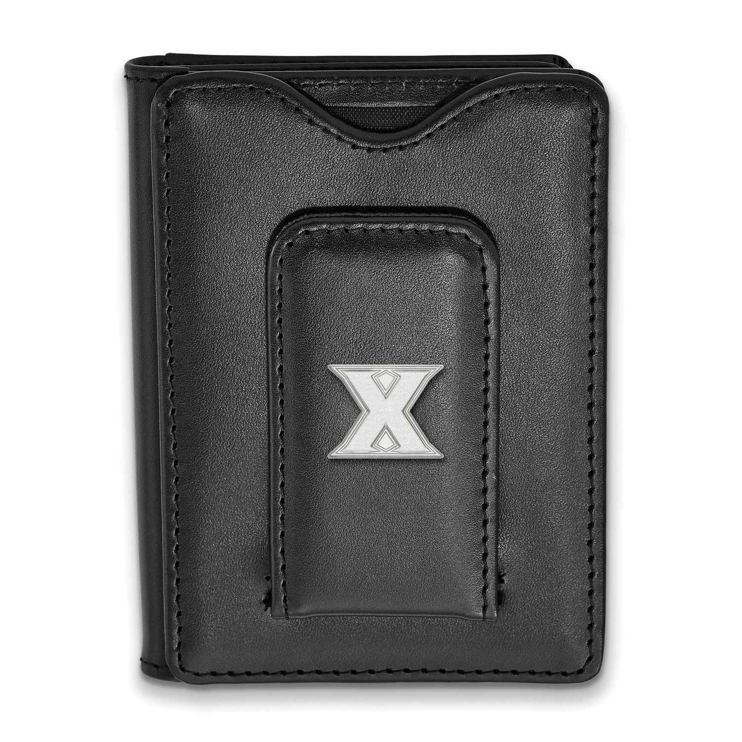 Xavier University Black Leather Wallet Sterling Silver Rhodium-plated SS014XU-W1, UPC: 191101215568