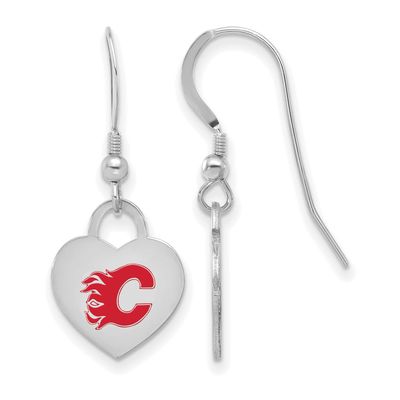 NHL Calgary Flames Enamel Heart Dangle Earrings Sterling Silver Rhodium-plated SS129FLA, UPC: 19690…
