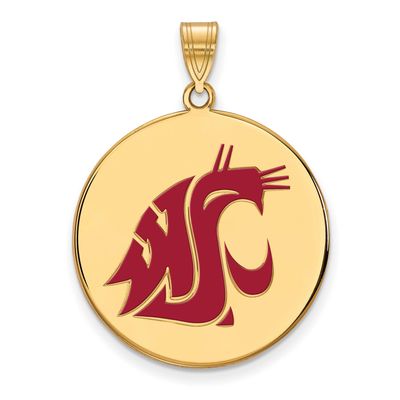 Washington State University Cougar Extra Large Enameled Disc Pendant Gold-plated Sterling Silver GP…