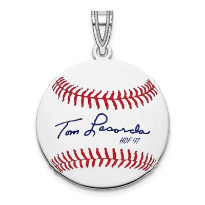 Tom Lasorda Hall of Fame Signature Small Epoxy Baseball Pendant Sterling Silver SSHF11TL97, UPC: