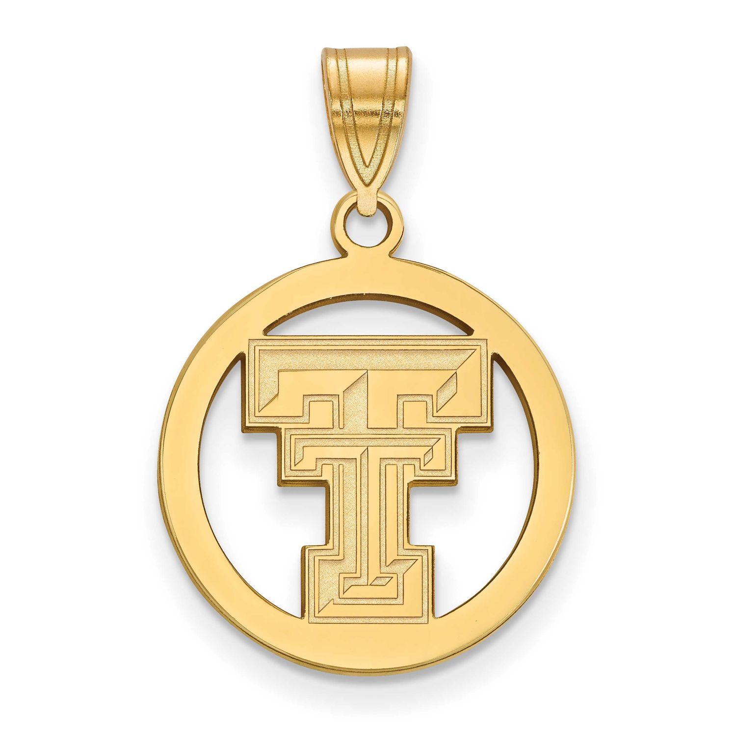 Texas Tech University T-T Medium Circle Pendant Gold-plated Sterling Silver GP033TXT, UPC: 88677493…