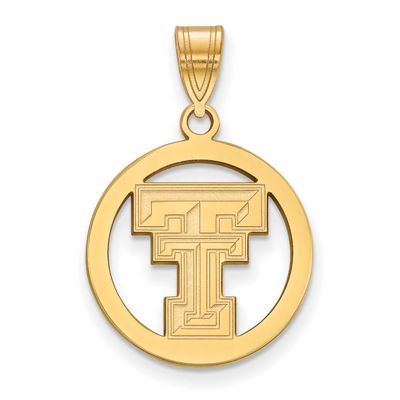 Texas Tech University T-T Medium Circle Pendant Gold-plated Sterling Silver GP033TXT, UPC: 88677493…