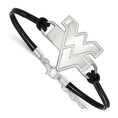 West Virginia University Large Center Leather Brace Sterling Silver Rhodium-plated SS024WVU-7, UPC:…