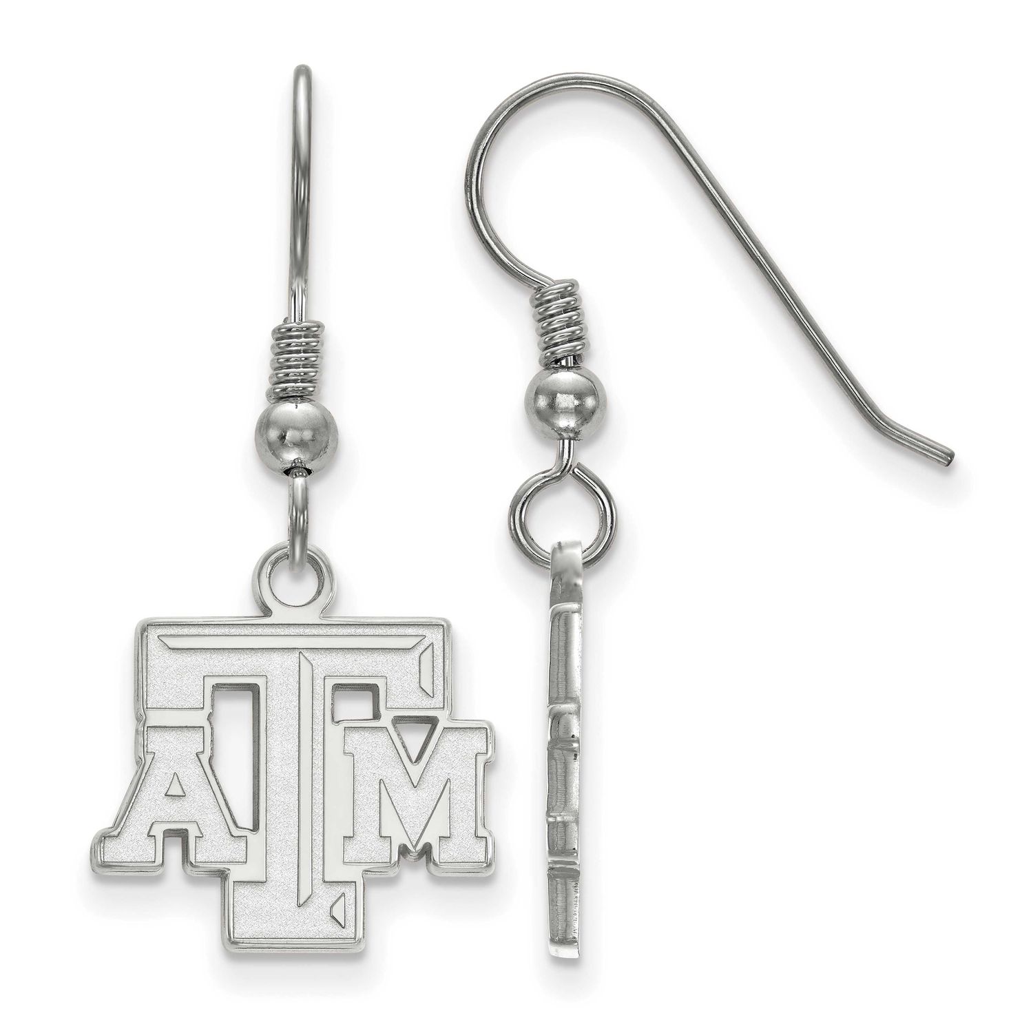 Texas A And M University T-A-M Small Dangle Wire Earrings Sterling Silver Rhodium-plated SS007TAM, …