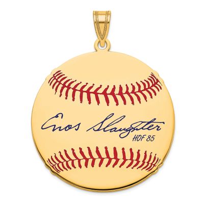 Enos Slaughter Hall of Fame Signature Large Epoxy Baseball Pendant Gold-plated Sterling Silver GPHF…