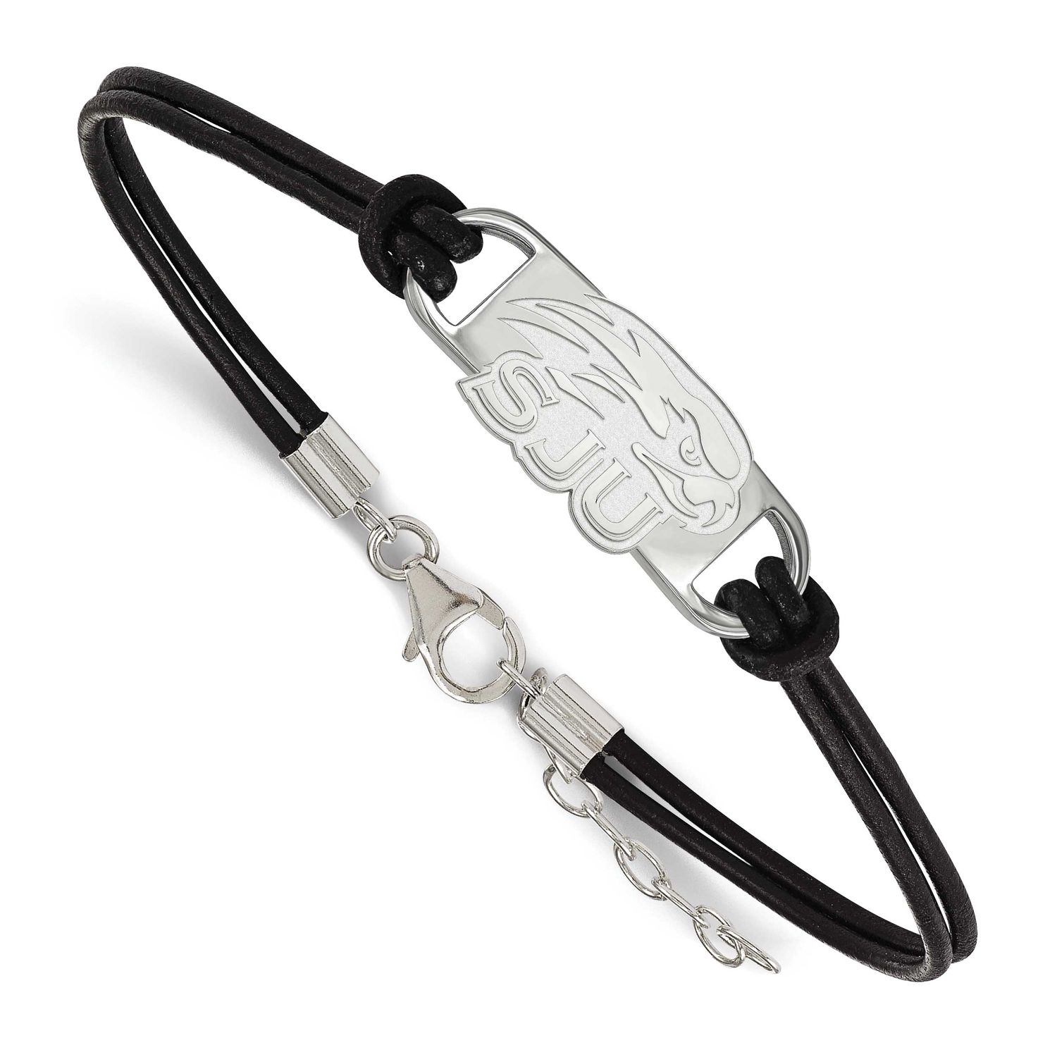 Saint Joseph&#39;S University Hawks Small Center Black Leather 7 Inch Bracelet with Extender Sterling S…
