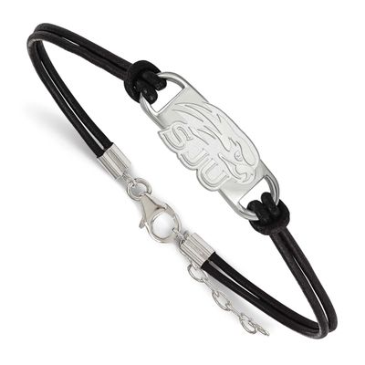 Saint Joseph&#39;S University Hawks Small Center Black Leather 7 Inch Bracelet with Extender Sterling S…