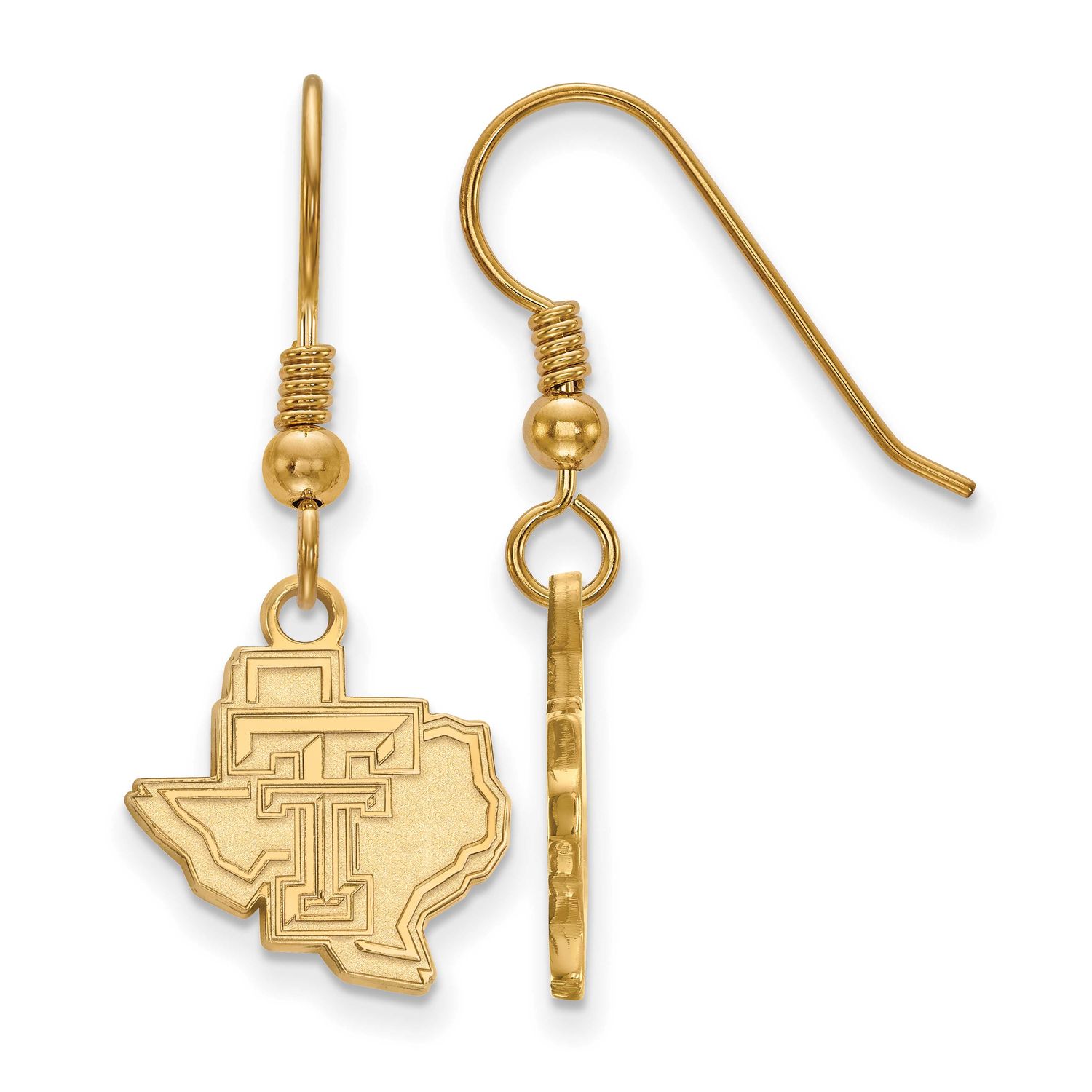Texas Tech University State Outline Small Dangle Wire Earrings Gold-plated Sterling Silver GP048TXT…