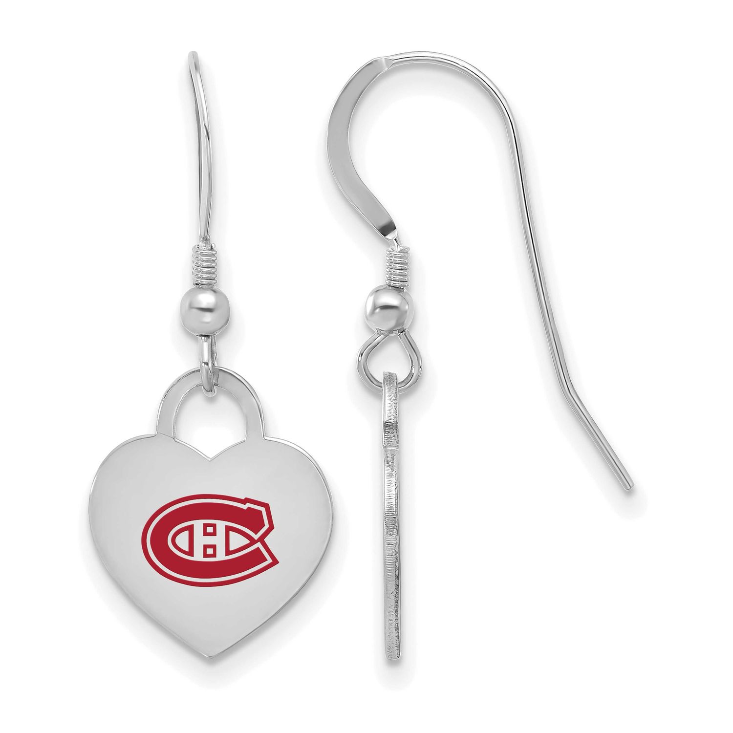 NHL Montreal Canadiens Enamel Heart Dangle Earrings Sterling Silver Rhodium-plated SS129CAN, UPC: 1…