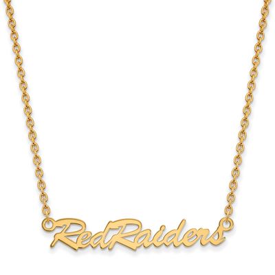 Texas Tech University Red Raiders Script Medium Pendant 18 Inch Necklace Gold-plated Sterling Silve…