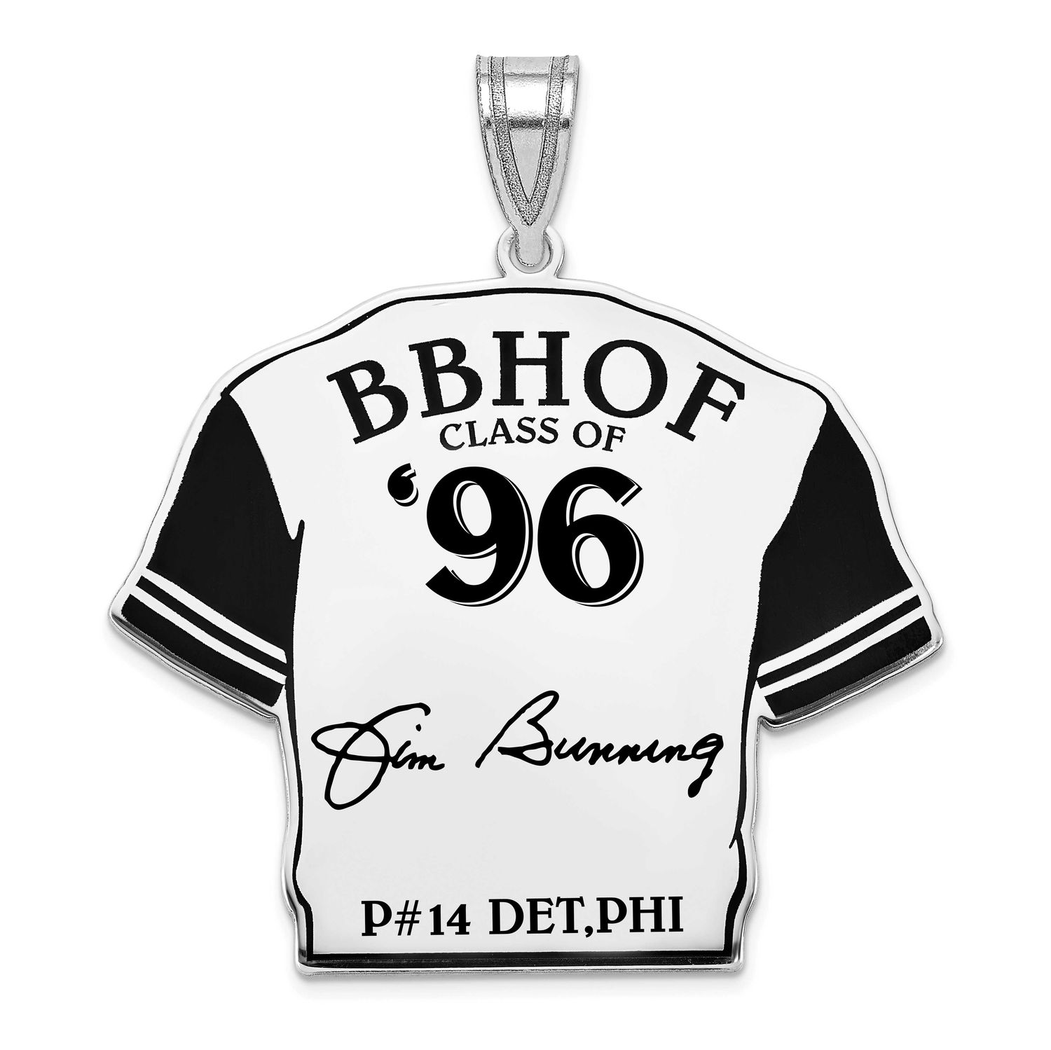 Jim Bunning Hall of Fame Signature Epoxy Jersey Pendant Sterling Silver SSHF01JB96, UPC: