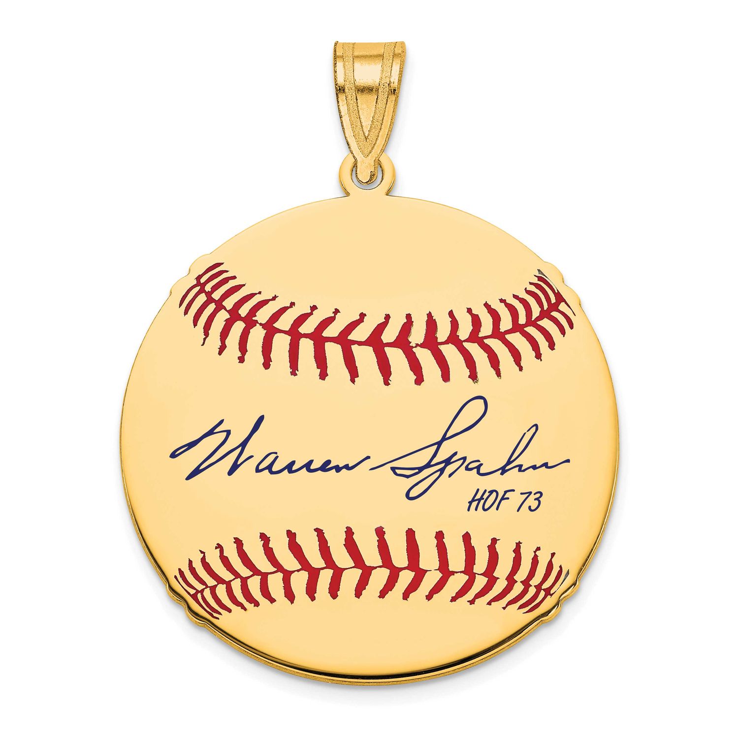 Warren Spahn Hall of Fame Signature Medium Epoxy Baseball Pendant Gold-plated Sterling Silver GPHF1…