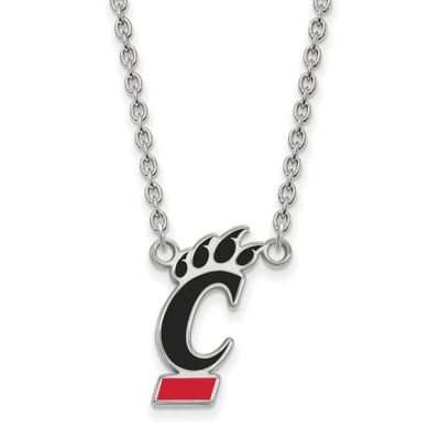 University of Cincinnati Large Enameled Pendant 18 Inch Necklace Sterling Silver Rhodium-plated SS0…