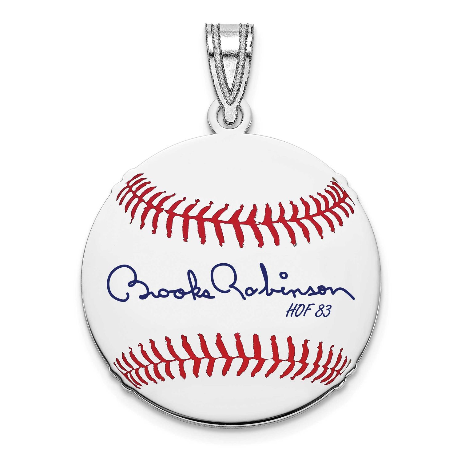 Brooks Robinson Hall of Fame Signature Small Epoxy Baseball Pendant Sterling Silver SSHF11BR83, UPC: