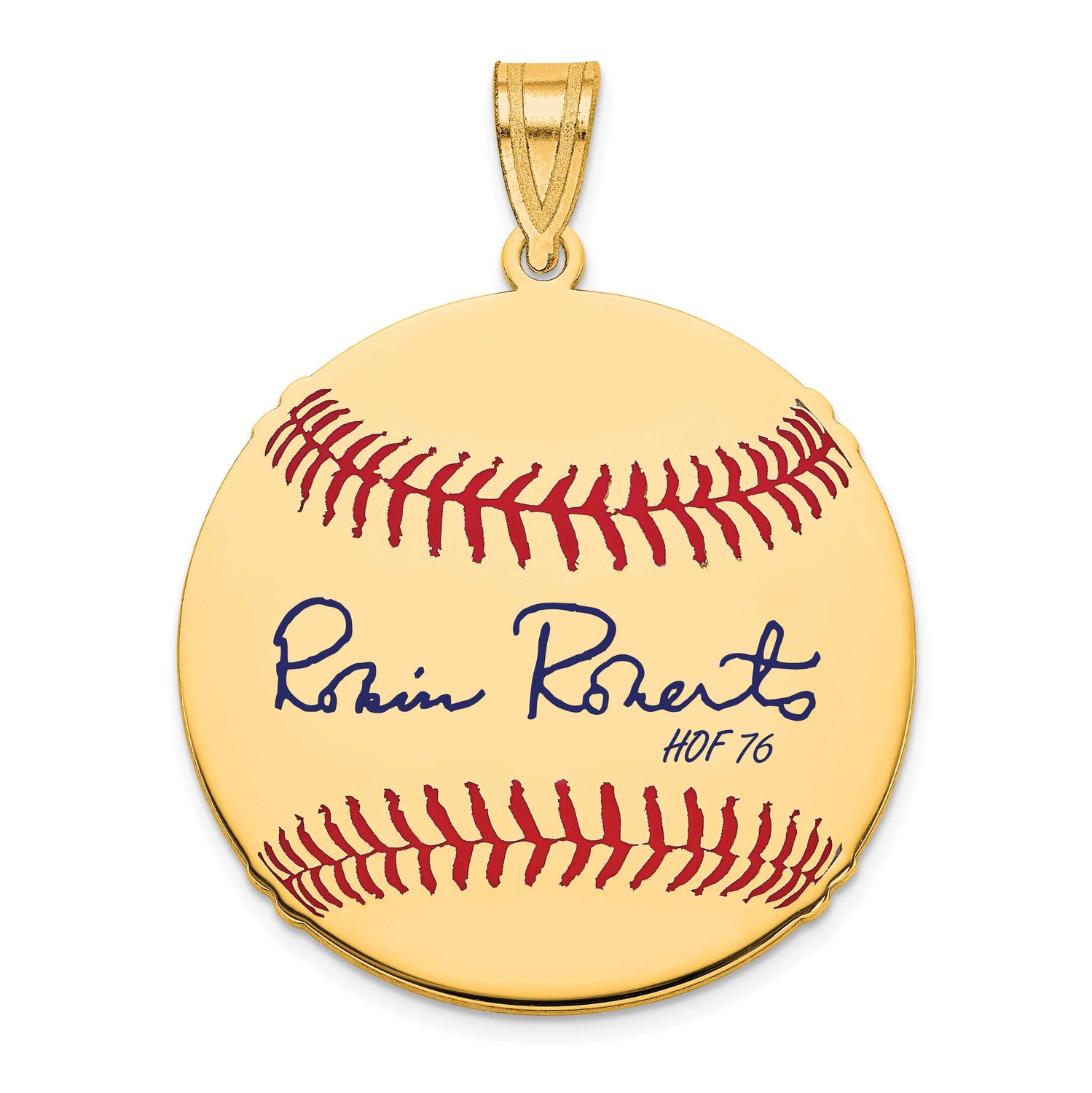 Robin Roberts Hall of Fame Signature Medium Epoxy Baseball Pendant Gold-plated Sterling Silver GPHF…