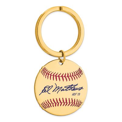 Eddie Mathews Hall of Fame Signature Epoxy Baseball Keychain Gold-plated Sterling Silver GPHF03EM78…