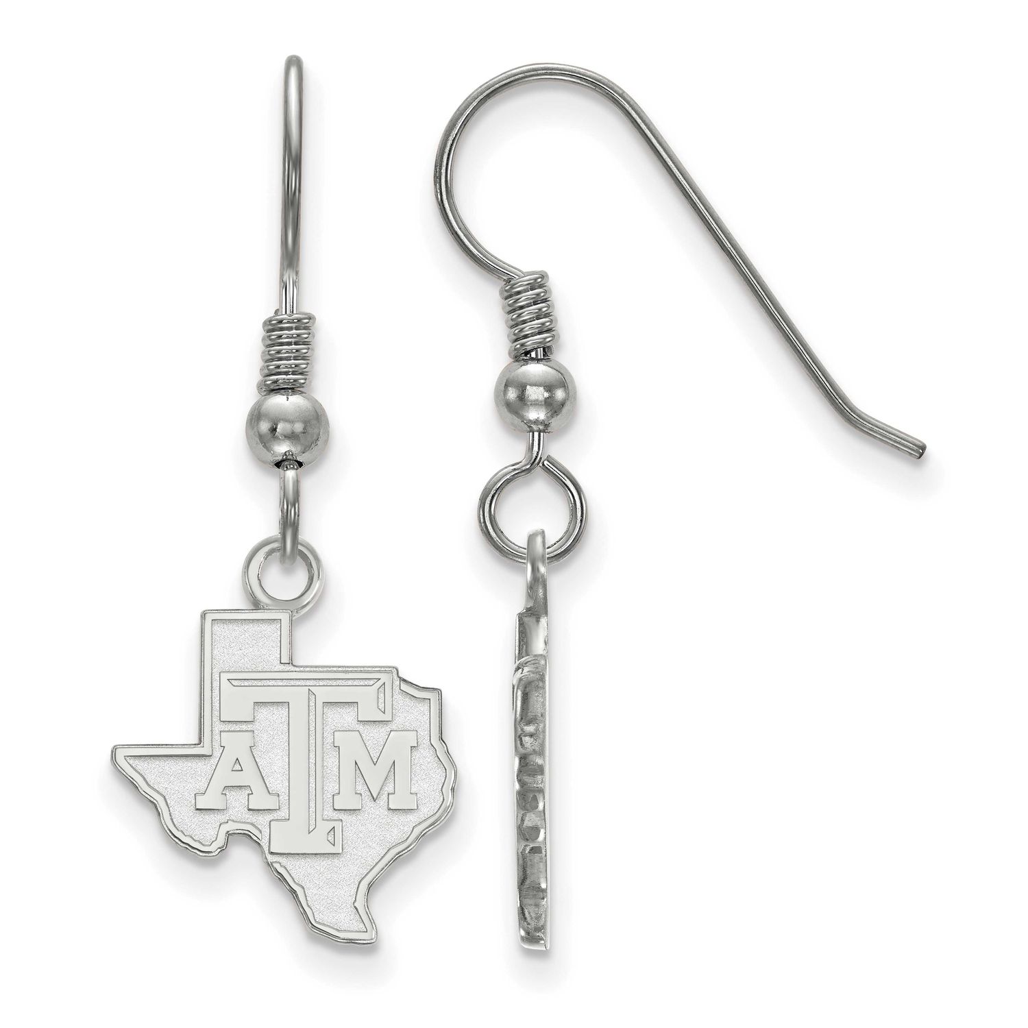 Texas A And M University State Outline Small Dangle Wire Earrings Sterling Silver Rhodium-plated SS…