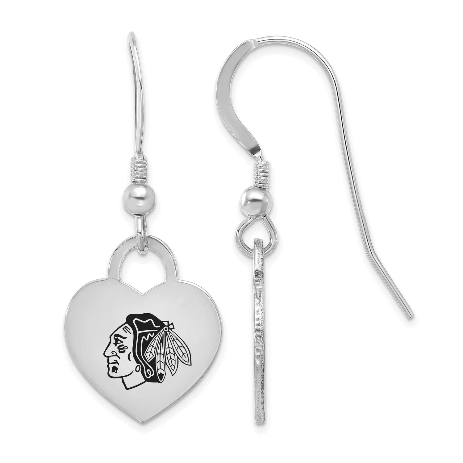 NHL Chicago Blackhawks Enamel Heart Dangle Earrings Sterling Silver Rhodium-plated SS129BLA, UPC: 1…