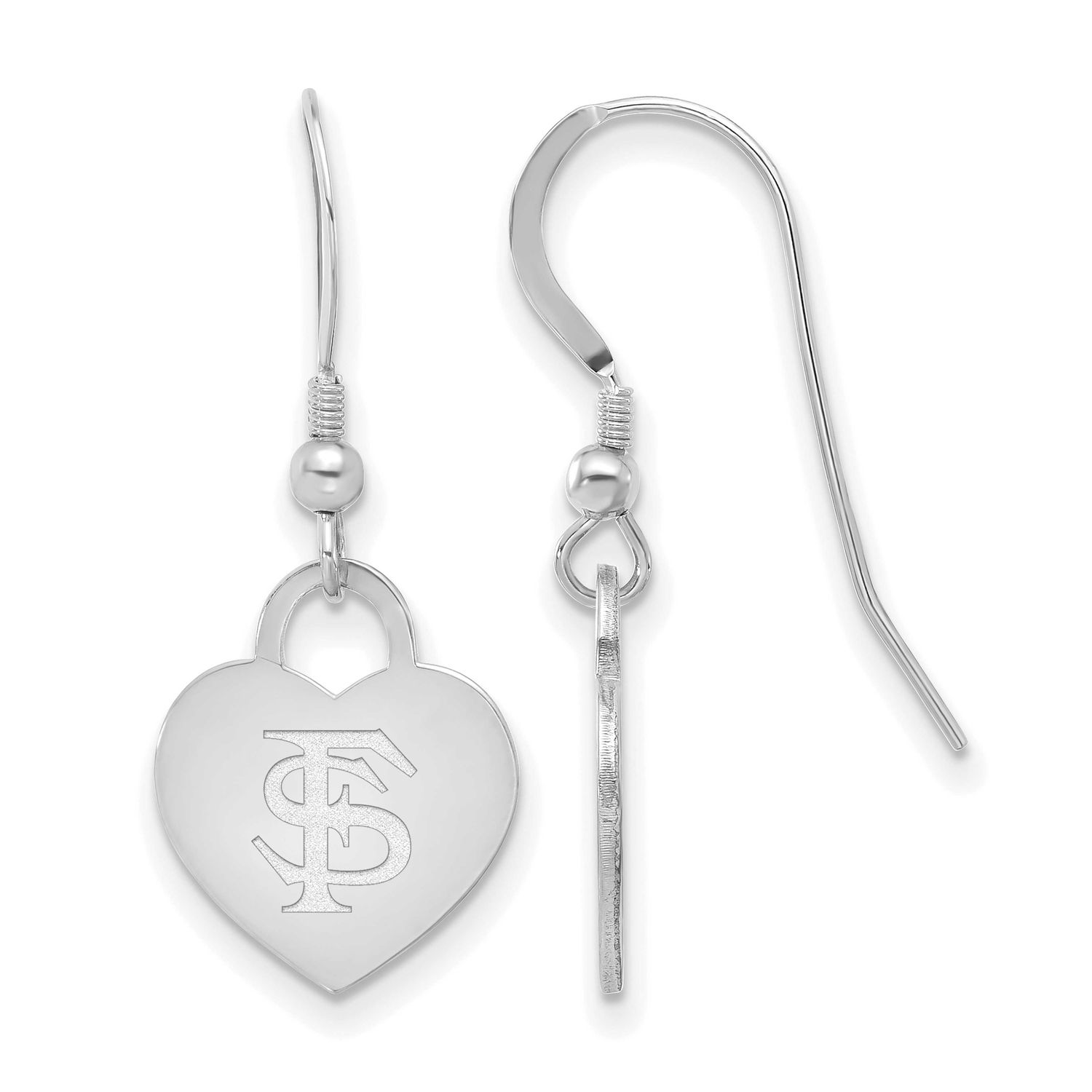 Florida State University Heart Dangle Earrings Sterling Silver Rhodium-plated SS128FSU, UPC: 196904…