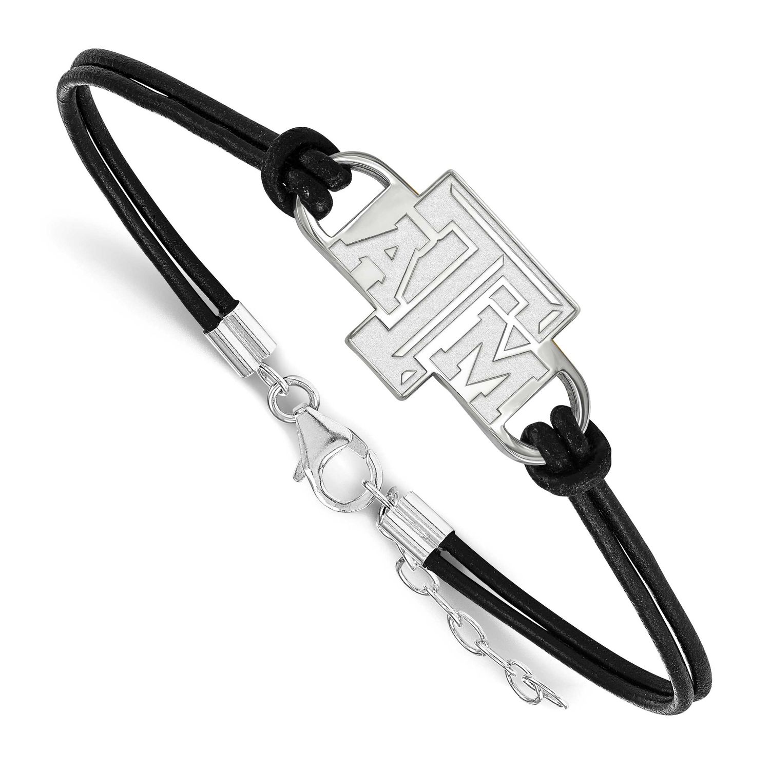 Texas A And M University T-A-M Small Center Black Leather 7 Inch Bracelet with Extender Sterling Si…
