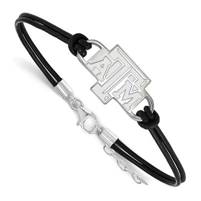 Texas A And M University T-A-M Small Center Black Leather 7 Inch Bracelet with Extender Sterling Si…