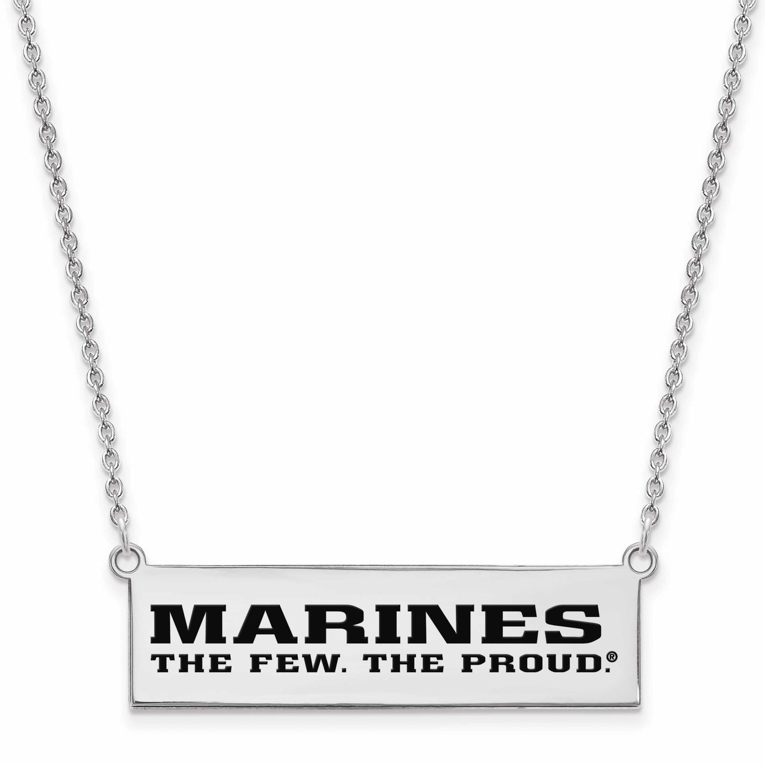 U.S. Marine Corps Epoxied The Few. The Proud. Bar Necklace  Sterling Silver Rhodium-plated SS028USM…