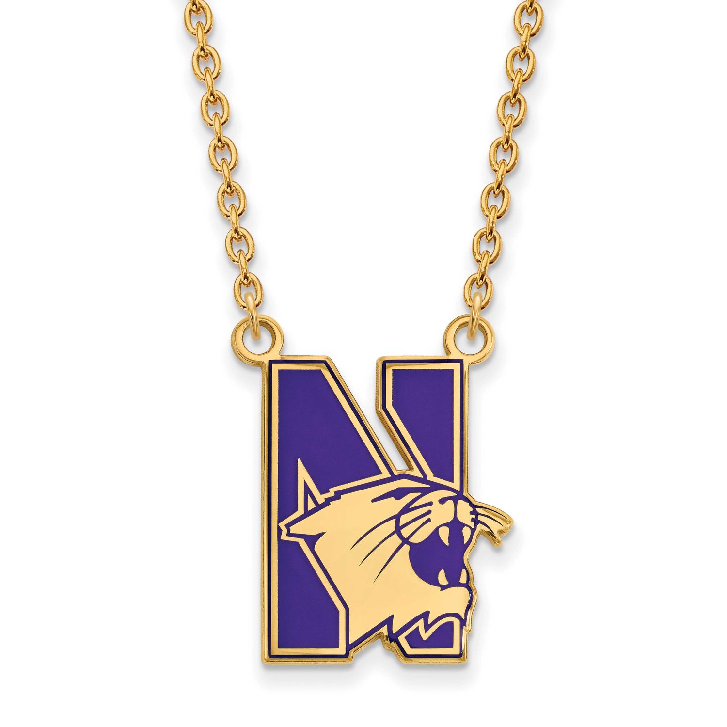 Northwestern U Large Enameled Pendant 18 Inch Necklace Gold-plated Sterling Silver GP010NWU-18, UPC…