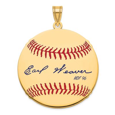Earl Weaver Hall of Fame Signature Large Epoxy Baseball Pendant Gold-plated Sterling Silver GPHF02E…