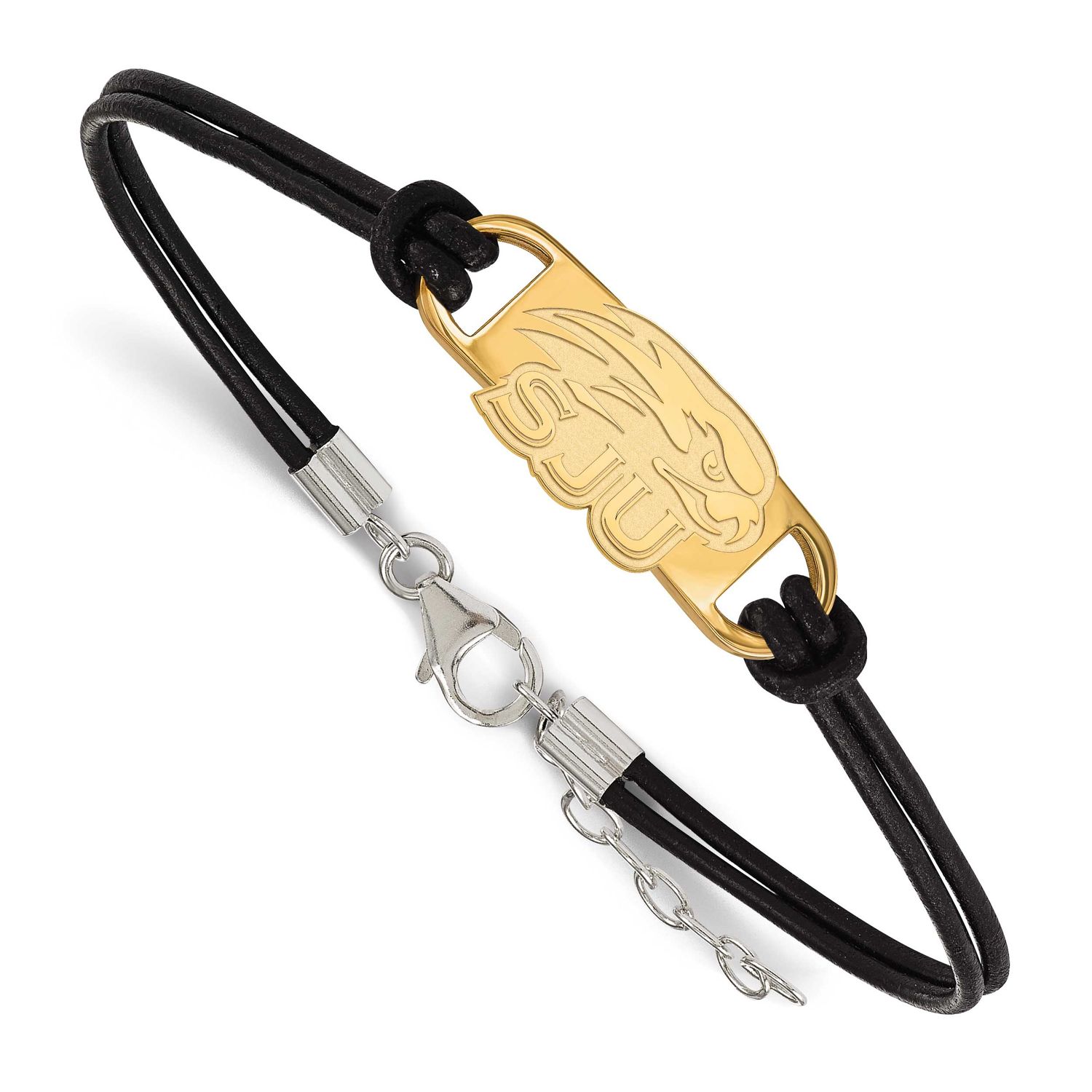 Saint Joseph&#39;S University Hawks Small Center Black Leather 7 Inch Bracelet with Extender Gold-plate…
