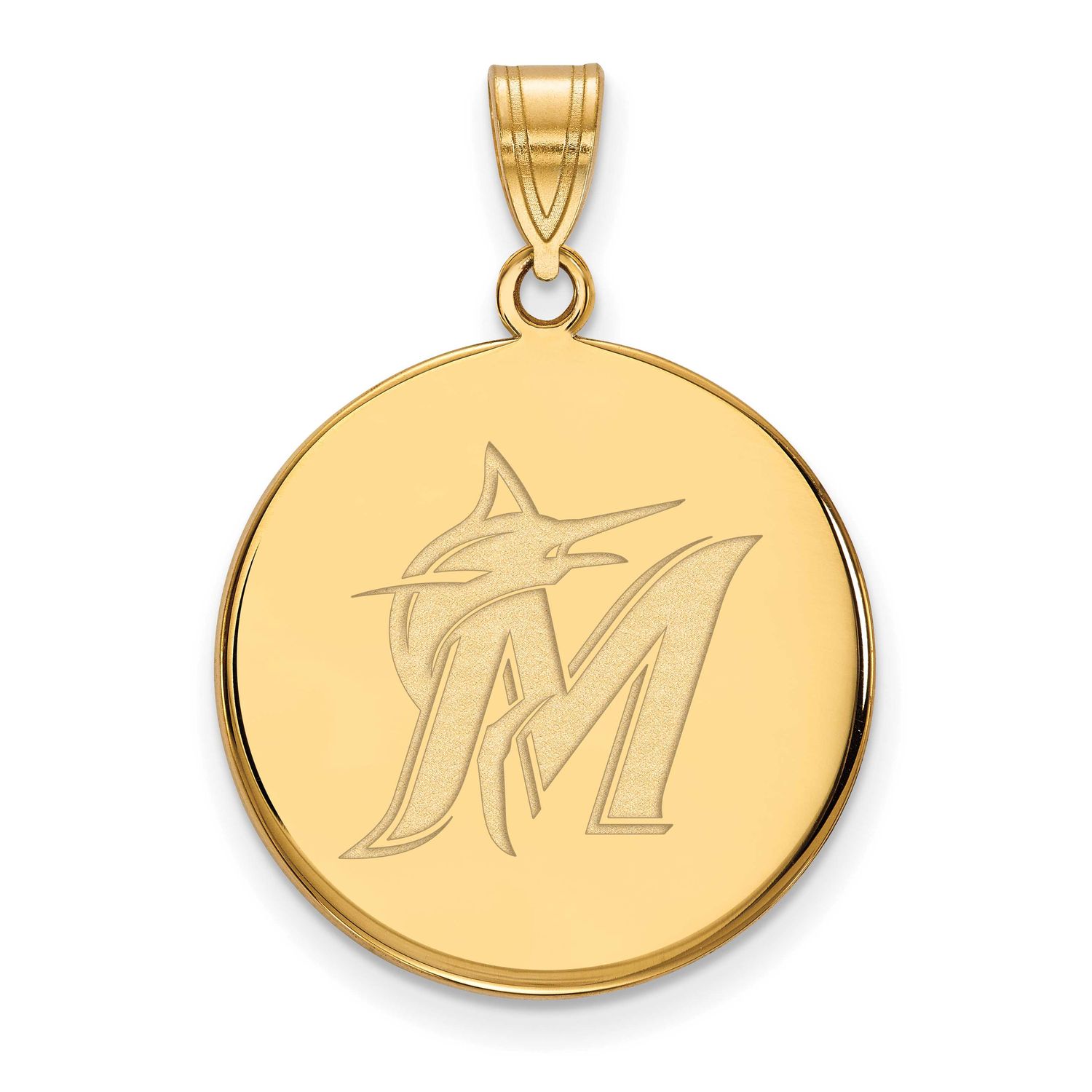 MLB Miami Marlins Letter M And Marlin Large Disc Pendant 10k Gold 1Y016MIN, UPC: 886774810225