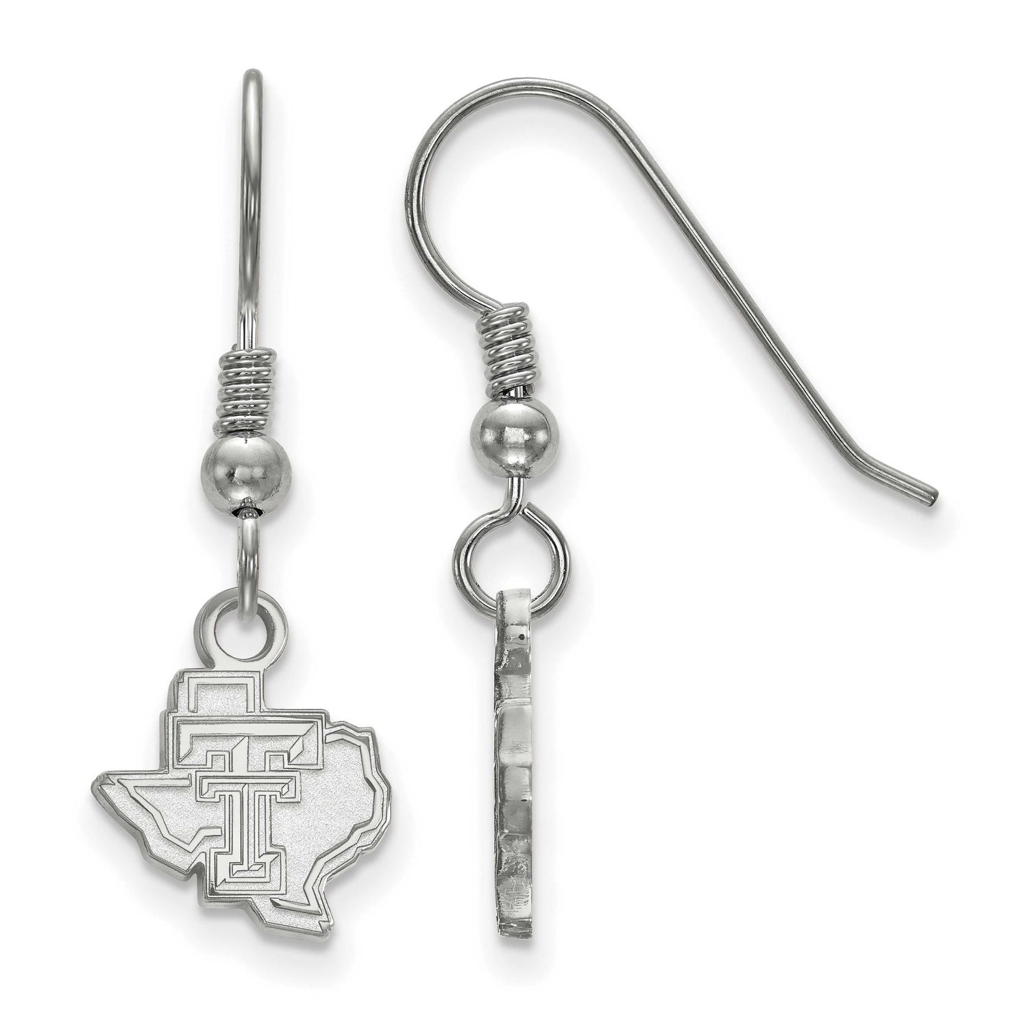 Texas Tech University State Outline Extra Small Dangle Wire Earrings Sterling Silver Rhodium-plated…