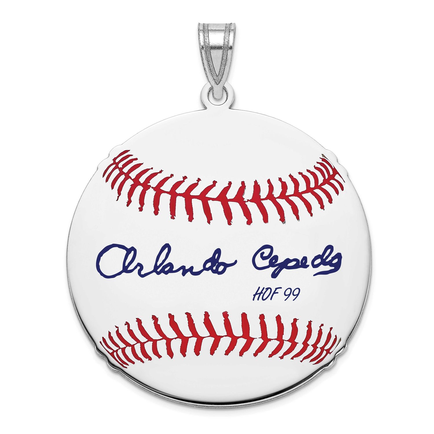 Orlando Cepeda Hall of Fame Signature Large Epoxy Baseball Pendant Sterling Silver SSHF02OC99, UPC: