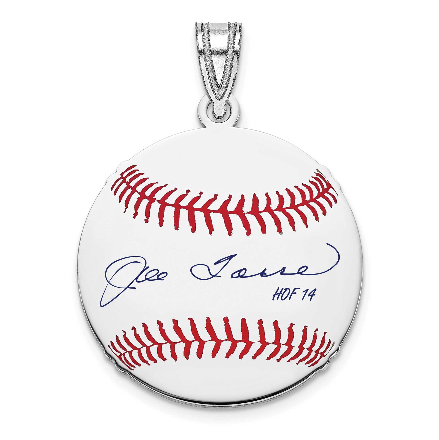 Joe Torre Hall of Fame Signature Small Epoxy Baseball Pendant Sterling Silver SSHF11JT14, UPC: