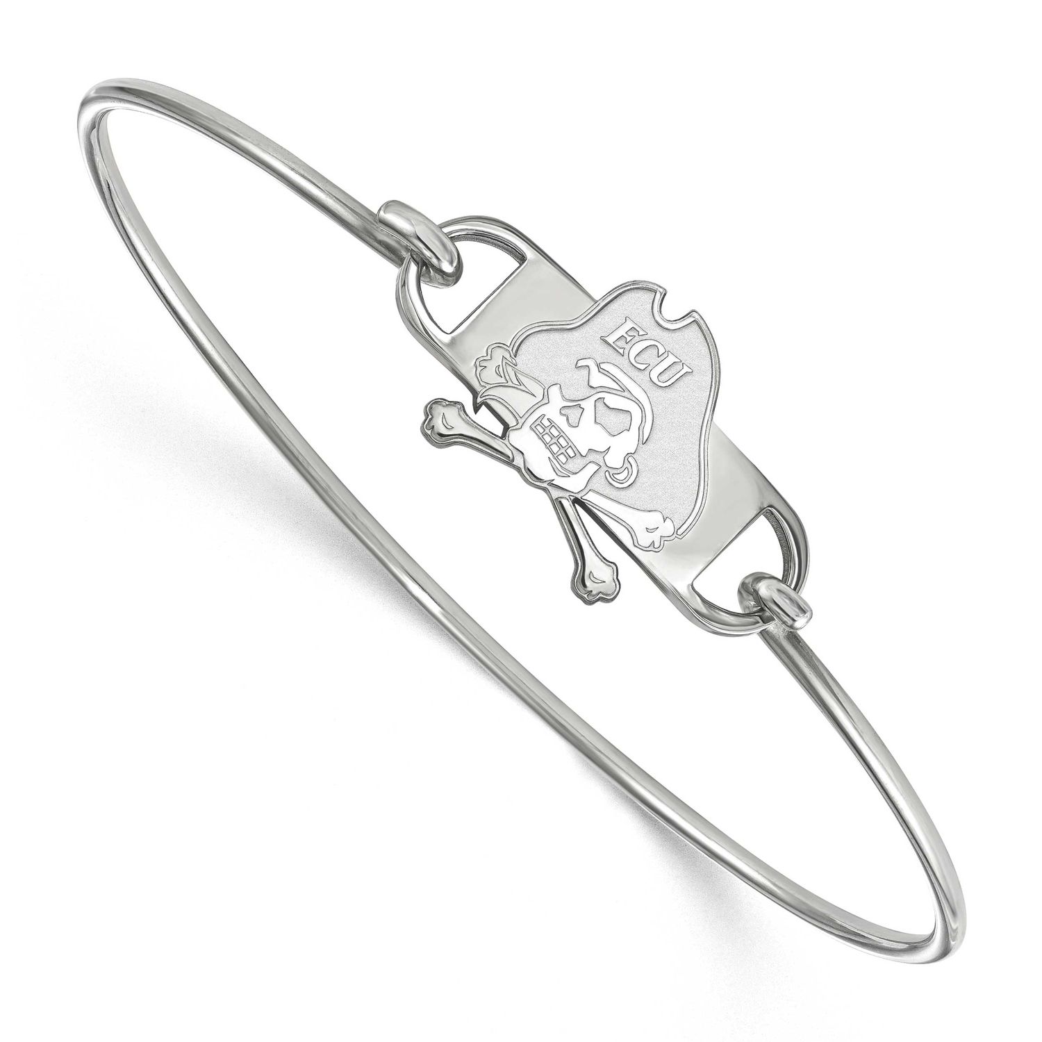 East Carolina University Pirate Small Center 7 Inch Wire Bangle Sterling Silver Rhodium-plated SS01…