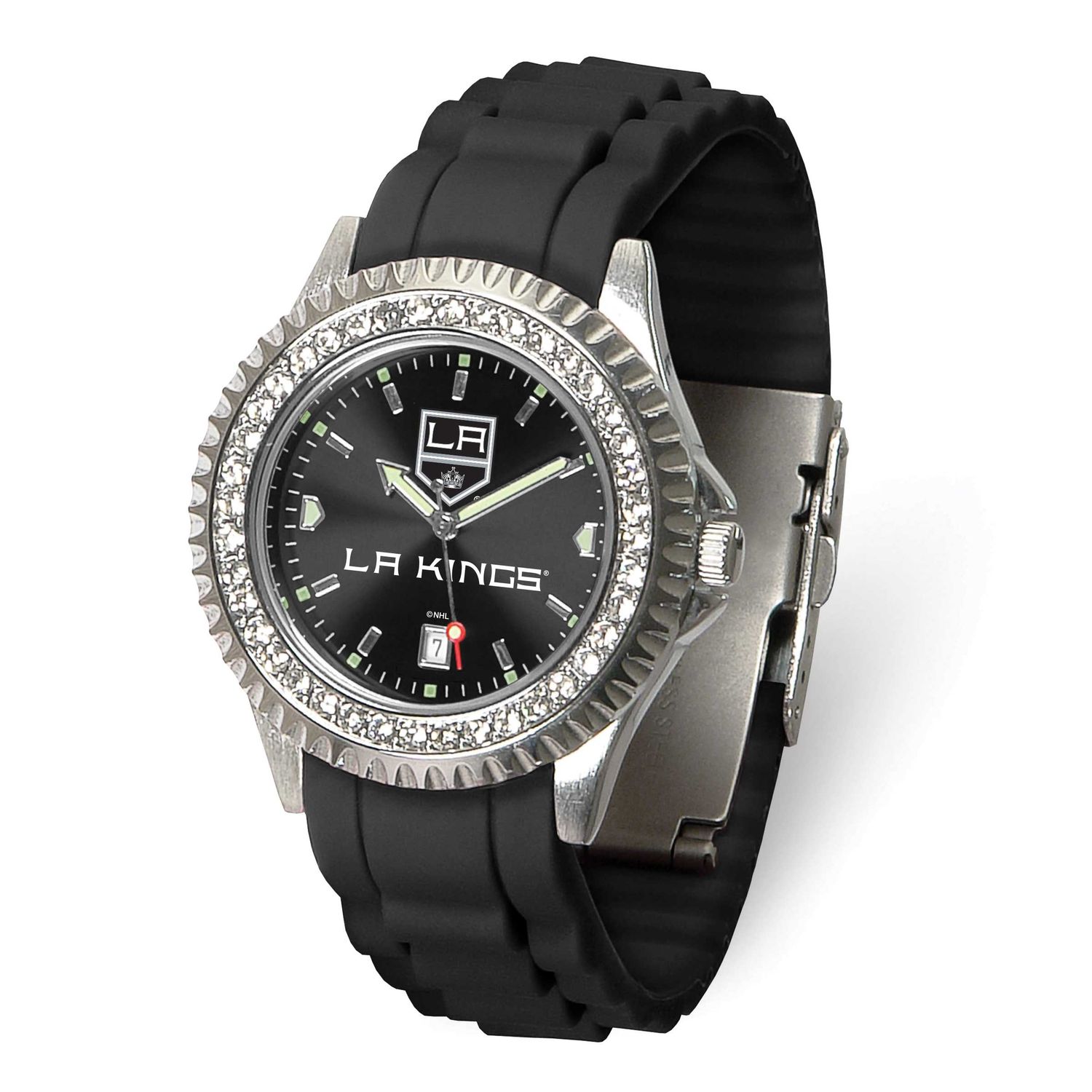 NHL Los Angeles Kings Ladies Sparkle Crystal Bezel Silicone Strap Quartz Watch with Date Gametime X…