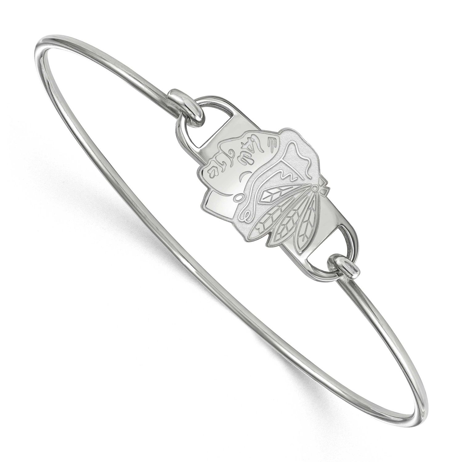 NHL Chicago Blackhawks Small Center 7 Inch Wire Bangle Sterling Silver Rhodium-plated SS019BLA-7, U…