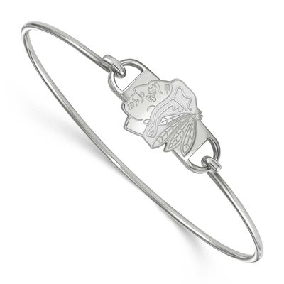 NHL Chicago Blackhawks Small Center 7 Inch Wire Bangle Sterling Silver Rhodium-plated SS019BLA-7, U…