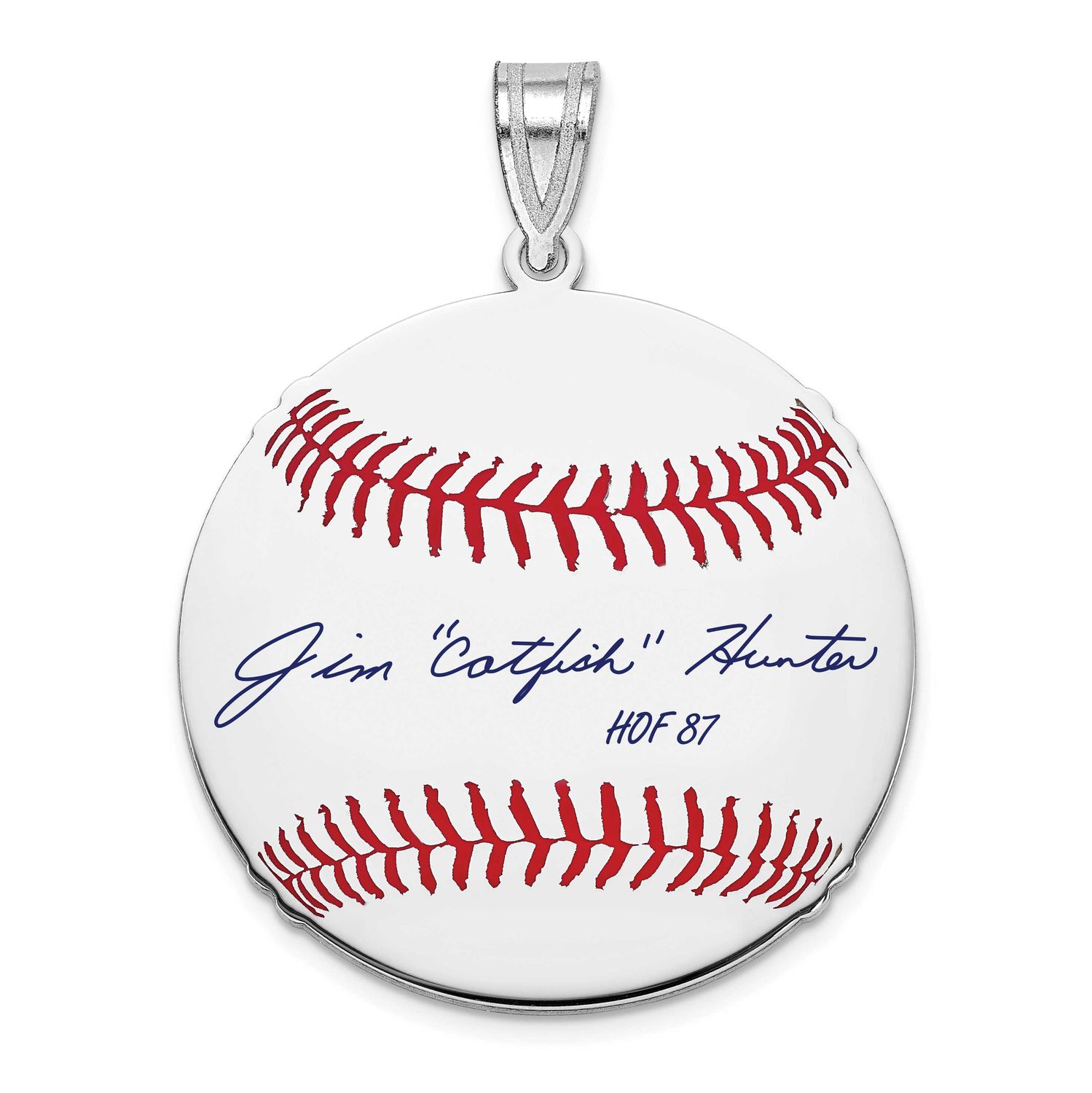 Catfish Hunter Hall of Fame Signature Medium Epoxy Baseball Pendant Sterling Silver SSHF10CH87, UPC:
