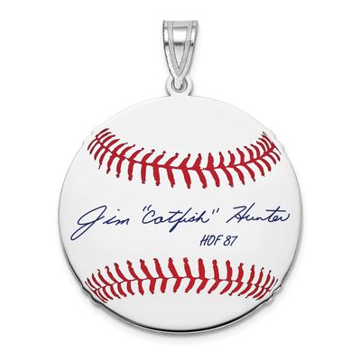 Catfish Hunter Hall of Fame Signature Medium Epoxy Baseball Pendant Sterling Silver SSHF10CH87, UPC: