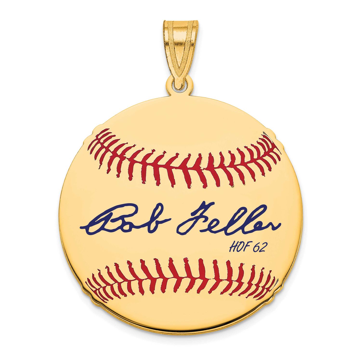 Bob Feller Hall of Fame Signature Medium Epoxy Baseball Pendant 10k Gold 1YHF10BF62, UPC: