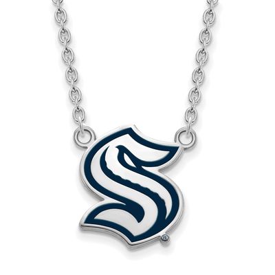 NHL Seattle Kraken Lg Enamel Necklace Sterling Silver Rhodium-plated SS040KRA-18, UPC: 196904347430