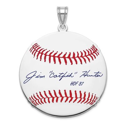 Catfish Hunter Hall of Fame Signature Large Epoxy Baseball Pendant Sterling Silver SSHF02CH87, UPC: